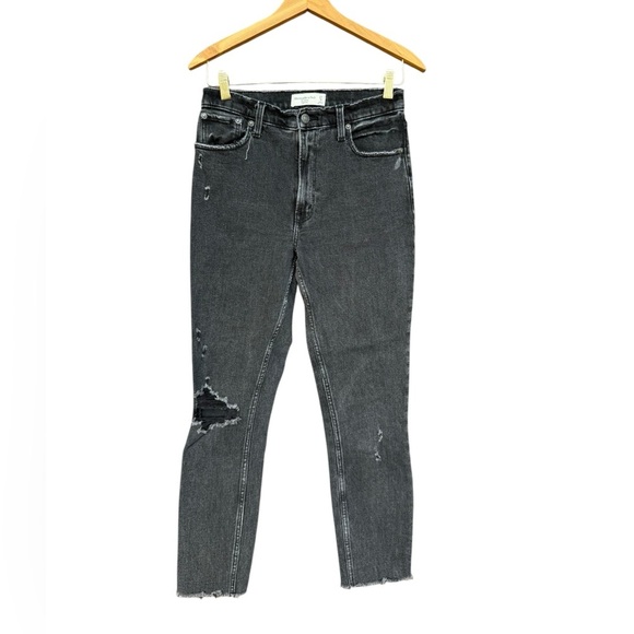 Abercrombie & Fitch The Skinny High-Rise Jeans 27 R Black Distressed Raw Hem - Picture 4 of 7